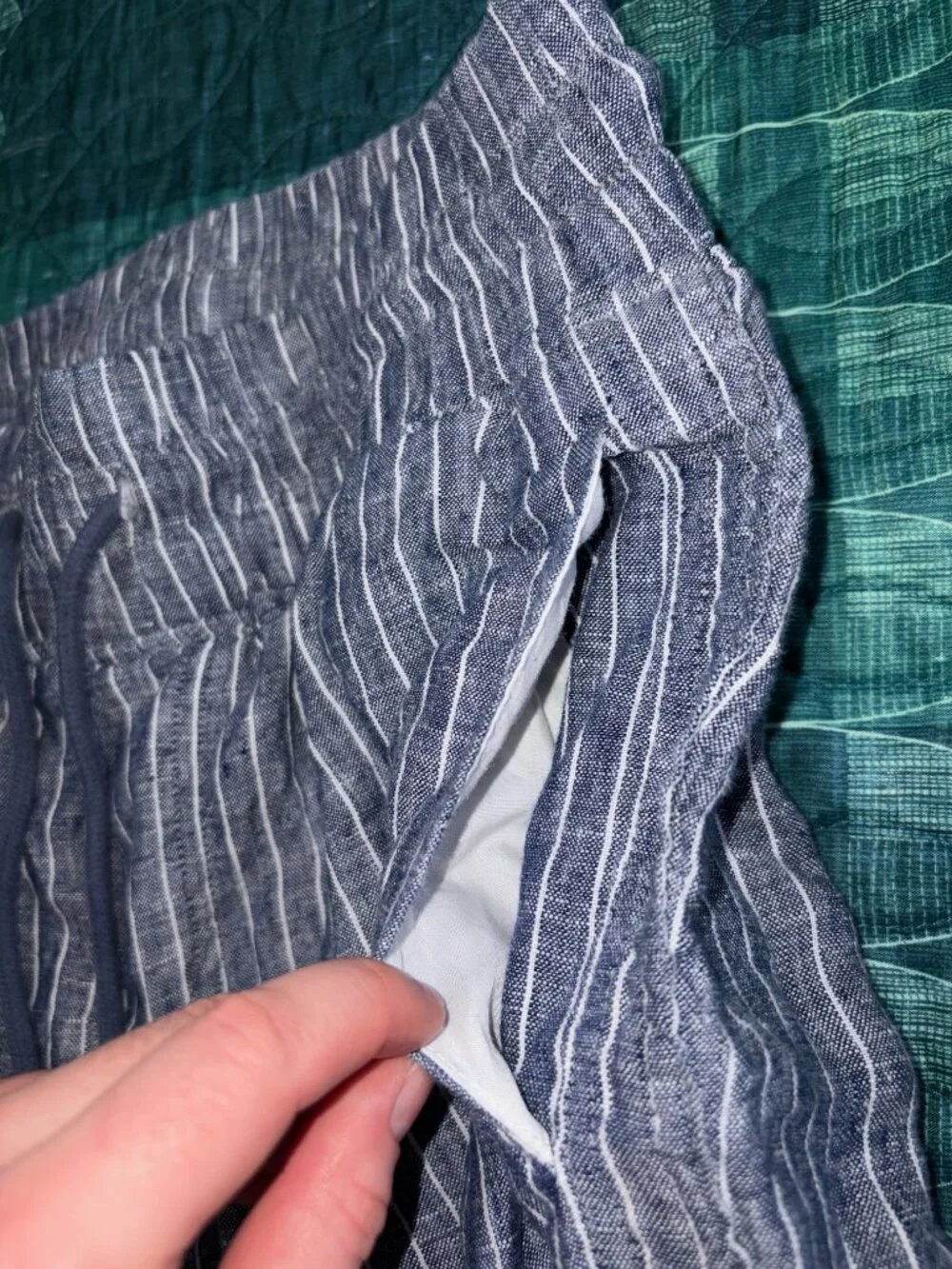 Quince 100% Linen Blue White Pinstripe Drawstring Pants Size S